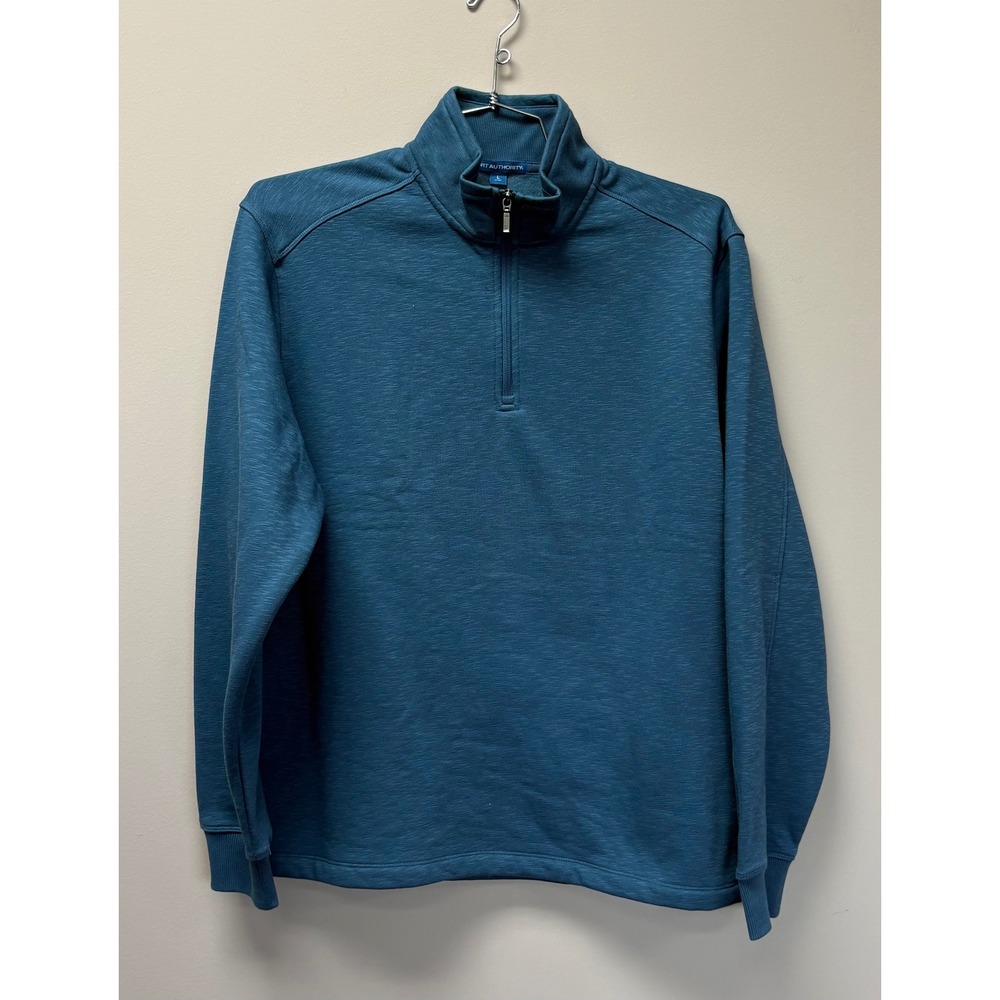 Port Authority Mens Large Teal Blue Space Dye Quarter Zip Fleece Pullover